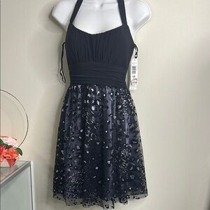 Black Halter Dress with Silver Accents